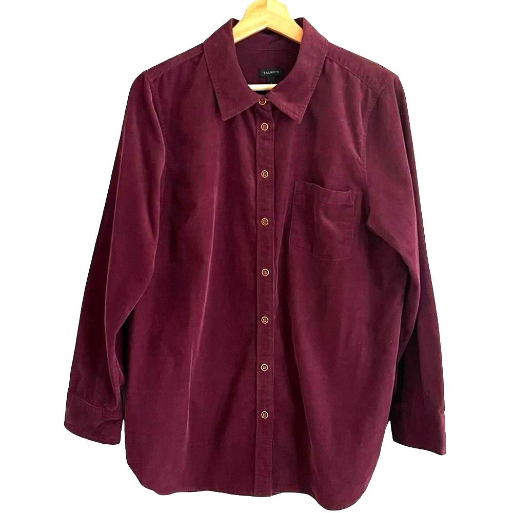 Talbots Womens Corduroy Button Up Top Size L Relaxed Preppy Classic Career